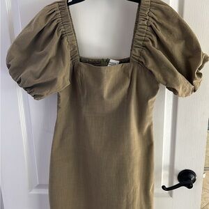 Sndys Puff-Sleeve Mini Dress in Green